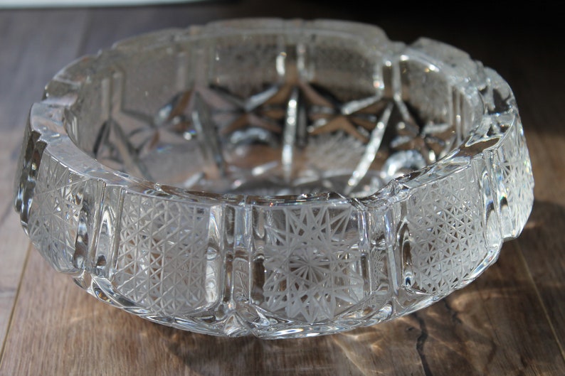 Cut Crystal Ashtray Mid Century Modern Crystal Ashtray -Vintage Pipe Ashtray Large Etched Crystal Ashtray Vintage Cigar Ashtray