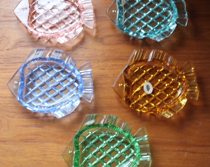 Vintage Glass Fish Ashtrays Czechoslovakian Colored Glass Fish Ashtrays