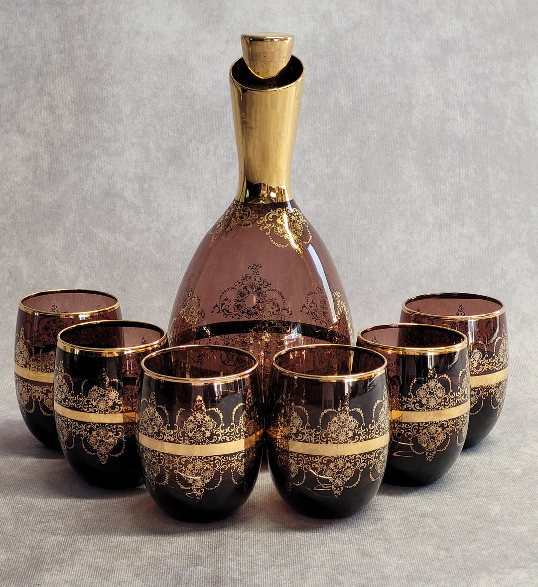 Vintage Murano Decanter Setamethyst and Gold Decanter With Etsy