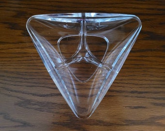 SALE-Vintage Val St. Lambert Tricorn Centerpiece-Art Glass Nut Bowl- Crystal Catch All-Stylish Art Glass