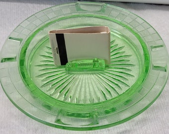 Vintage Green Glass Ashtray-Mid Century Modern Ashtray