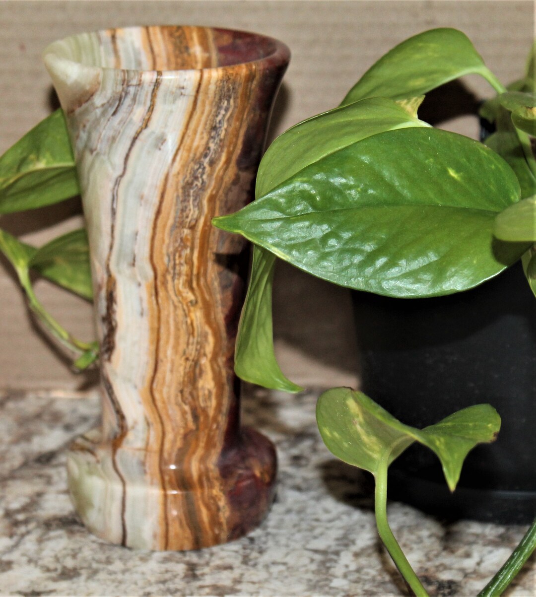Vintage Onyx Vase Multi Colored Onyx Vase Vintage Stone Vase Vintage