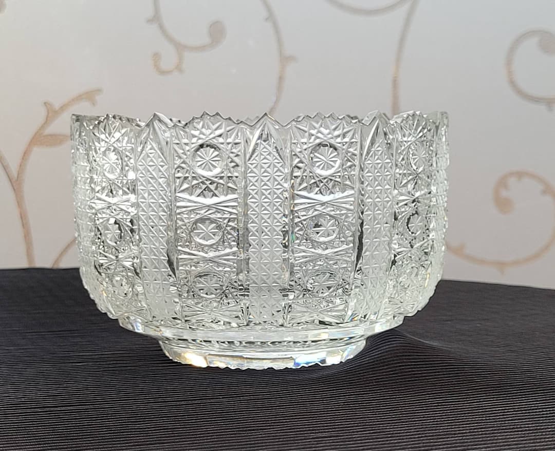 Vintage Cut Crystal Bowl Queens Lace Deeply Cut Crystal Nut Bowl