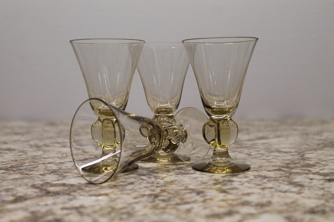 Vintage Stemmed Shot Glass Skruf Sweden Champagne Gold Liqueur Glasses