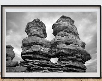 Garden of the Gods Art Print Black and White Photography Siamese Twins Rocks Colorado Springs Photography Prints Colorado Artwork