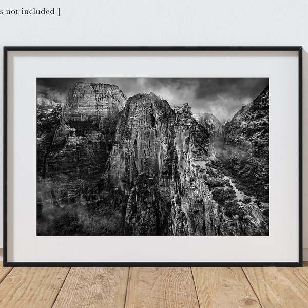 Zion National Park Print, Angels Landing Print, Black and White Photography, Zion Poster, Zion Art, National Park Gifts, Large Wall Art