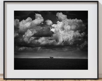Landscape Plains Photography Print, Cloud Photography, Cloud Wall Art, Cloud Print, Modern Black and White Photography, Fine Art Photography