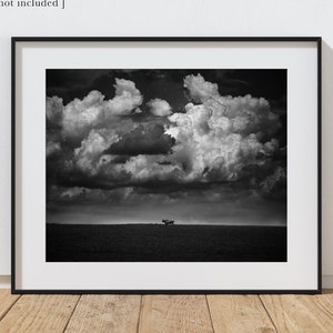 Landscape Plains Photography Print, Cloud Photography, Cloud Wall Art, Cloud Print, Modern Black and White Photography, Fine Art Photography image 1