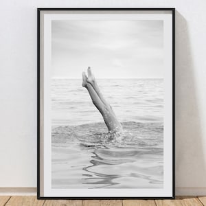 Fine Art Photography Print Coastal Home Decor Whimsical Print Legs in Water Print Ocean Art Print Black and White Print Beach House Wall Art