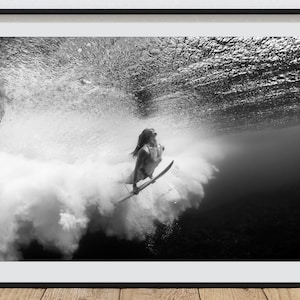 Surfer Girl Fine Art Print Photography Print Black and White Surf Print Surfboard Wall Art Tropical Print Ocean Horizontal Beach Home Decor