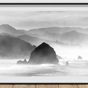 Cannon Beach Print Black and White Photography Oregon Nature Wall Art Nature Prints Coastal Home Decor Oregon Art Print Pacific Coast Print
