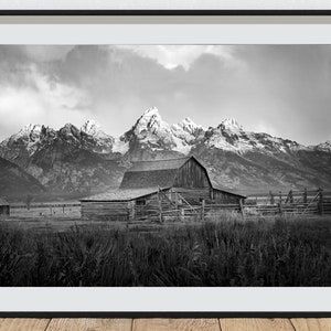 Barn Art Print Mountain Range Art Landscape Wall Art Print Grand Teton National Park Photography Wyoming Fine Art Print Modern Cabin Decor