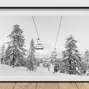Ski Lift Print Black and White Photography Mountain Snow Print Cabin Home Decor Snow Ski Art Fine Art Photography Print Wall Art Evergreen