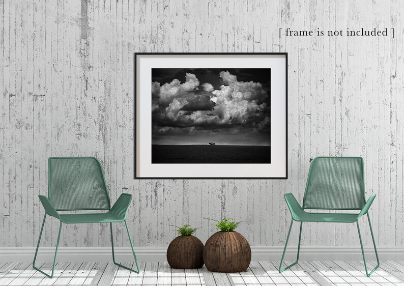 Landscape Plains Photography Print, Cloud Photography, Cloud Wall Art, Cloud Print, Modern Black and White Photography, Fine Art Photography image 3