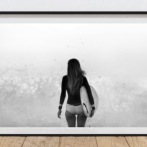 Surfer Girl Wall Art Fine Art Print Photography Black and White Print Fine Art Ocean Surf Print Beach Decor Surf Inspired Art