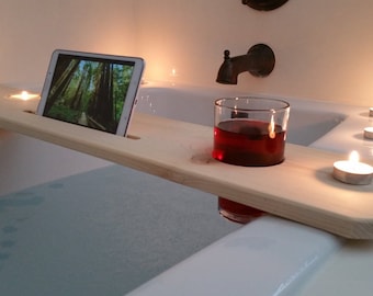 Bath Tub Tray- Cup Hole / Sliver woodworking / Bath tub caddy, cup holder, Bath tub tray, Bathtub tray, Wood bath board, Shower caddy