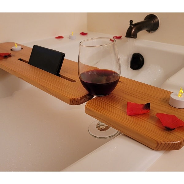 Solid Cedar Bath Tub Tray - Stained, Bath caddy, bathtub tray, bath tray, bath tub caddy, tub tray, bathtub caddy