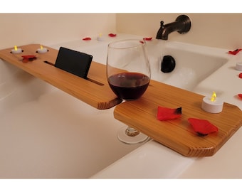 Solid Cedar Bath Tub Tray - Stained, Bath caddy, bathtub tray, bath tray, bath tub caddy, tub tray, bathtub caddy