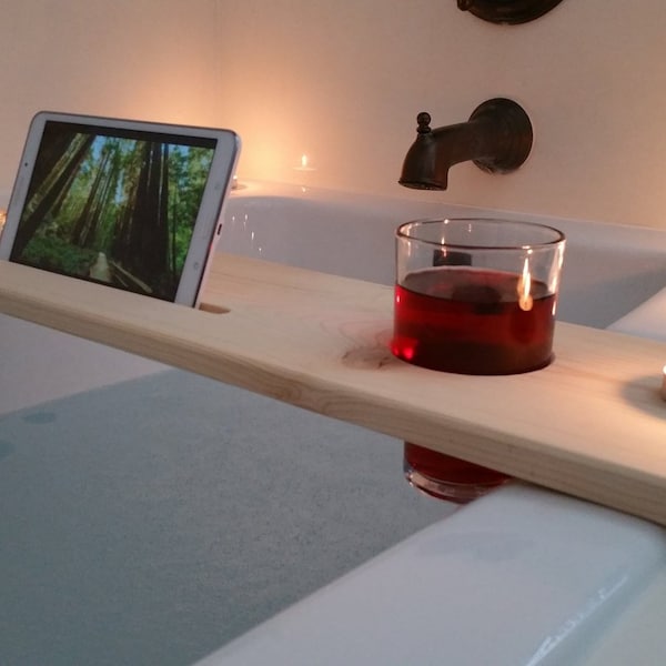 Bath Tub Tray- Cup Hole / Sliver woodworking / Bath tub caddy, cup holder, Bath tub tray, Bathtub tray, Wood bath board, Shower caddy