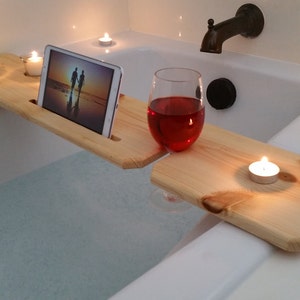 Bathtub Tray Basic/ Sliver woodworking / Caddy / Bubble Bath / Wooden serving board / Time for her / Unique gift / wood gifts / Bath bomb image 1