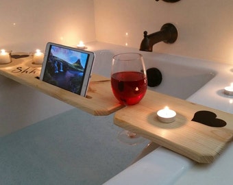 Bath Tub Tray- Vinyl / Sliver Woodworking / Bathroom Accessories / Valentines / Relaxing / Spa / Candles / Gifts for Her / Mothers Day / Mom