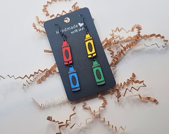 Back to School Crayon Dangle Earrings | Earrings for Her | School Accessories