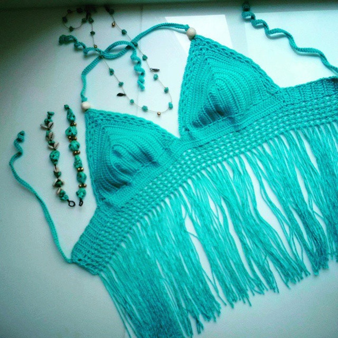 FREE SHIPPING Crochet Boho Fringe Halter Top. Etsy