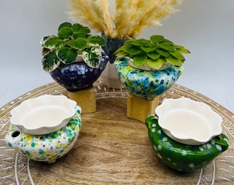 African Violet Ceramic Self Watering Pot, Mini, Miniature, Planter, Indoor Planter, Self Watering, African Violet Pot, Unique Gift, IN STOCK