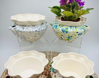 African Violet Pot, Large - Self Watering Pot - Violet Pot - house plant - Planter -  Unique Gift - Ceramic - Handmade Gift - IN STOCK