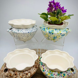 African Violet Pot, Large - Self Watering Pot - Violet Pot - house plant - Planter -  Unique Gift - Ceramic - Handmade Gift - IN STOCK