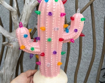 Pink Ceramic Cactus Tree with Lights - Boho Valentine’s Decor - Valentines Day - Vday Gift
