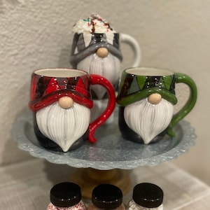 Christmas Ceramic Gnome Mug, Gnome Cocoa Bar, Vintage, Handmade Mug, Tiered Tray Decor, Farmhouse, Gnome Decor, Gift Ideas