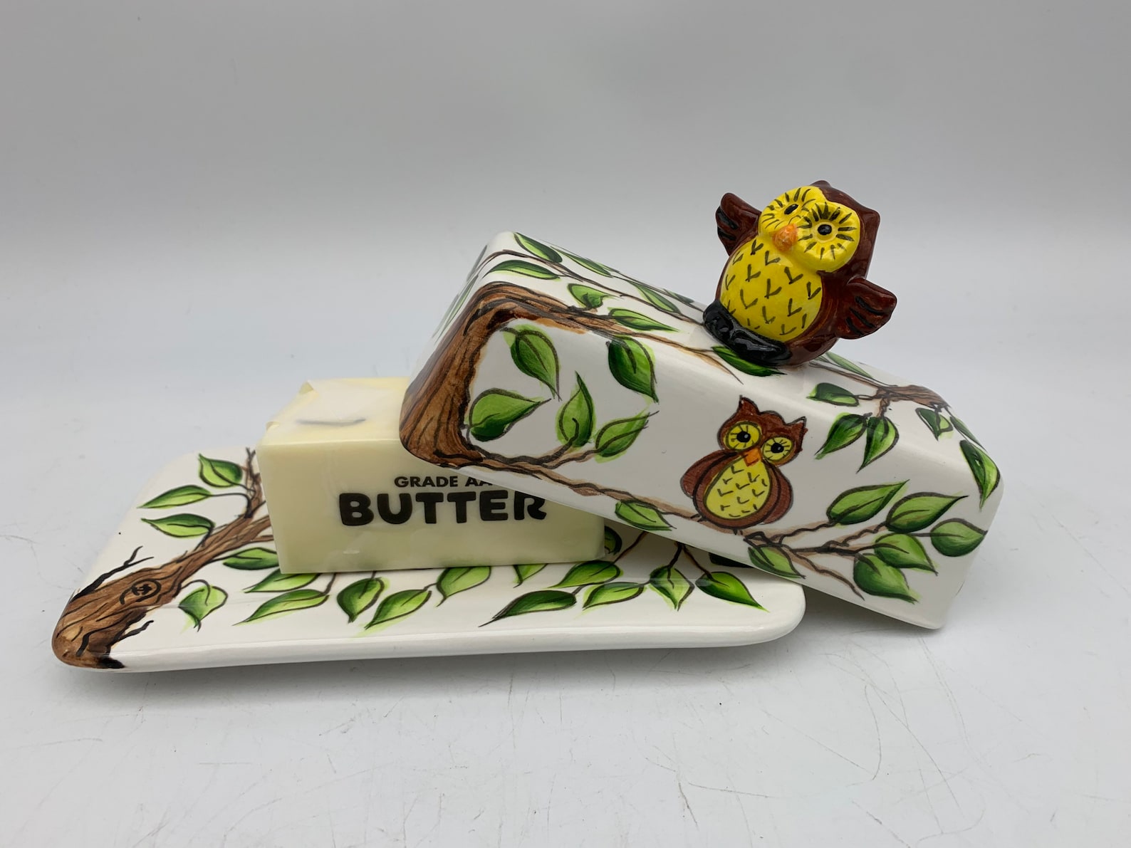 Owl Ceramic Butter Dish with Lid Colorful Butter Dish Owl Etsy