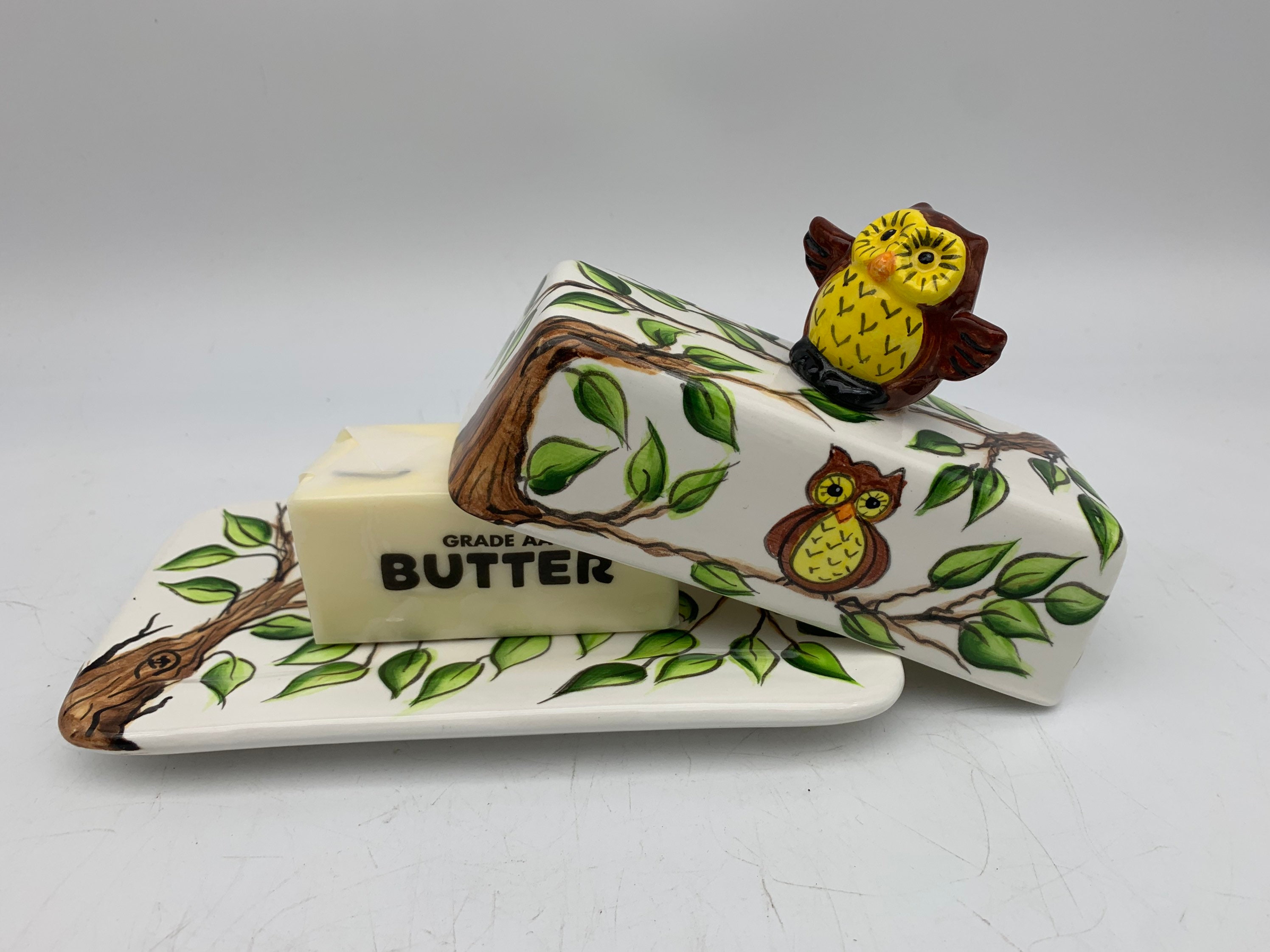 Owl Ceramic Butter Dish with Lid Colorful Butter Dish Owl Etsy