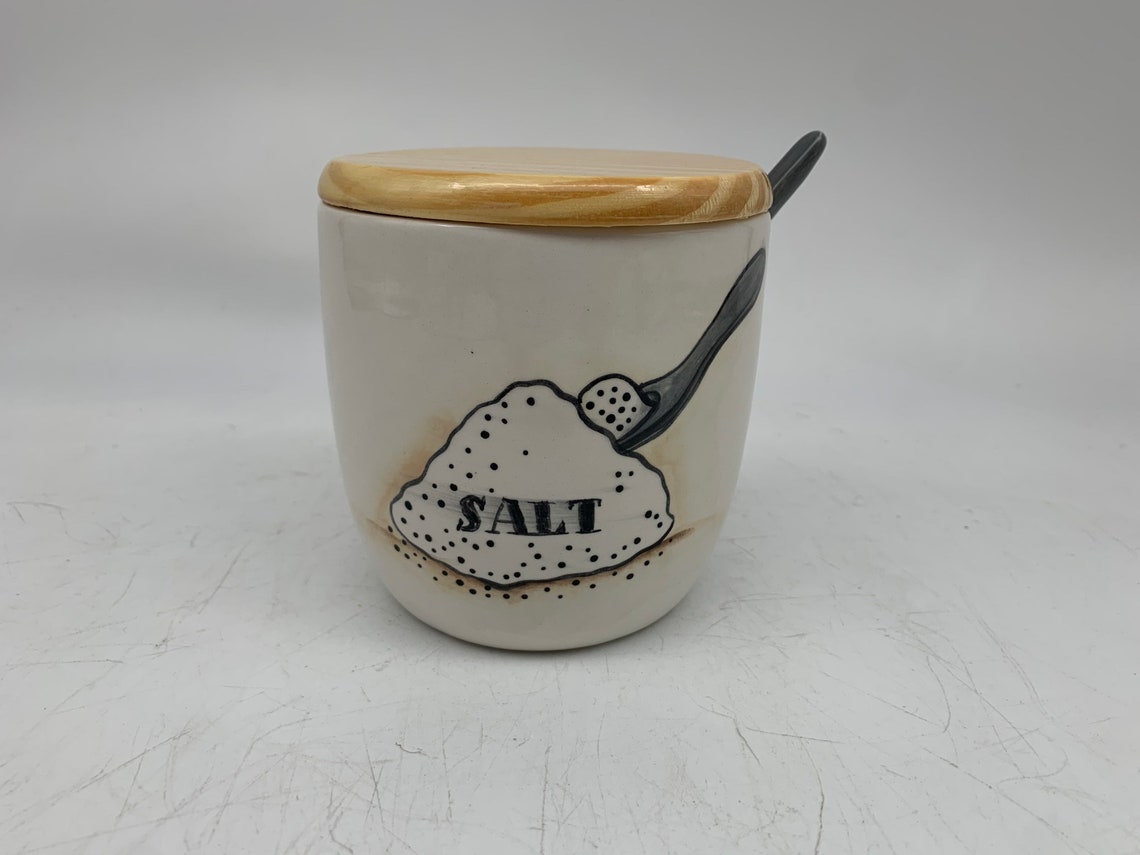 Salt Cellar With Wooden Lid and Spoon Salt Etsy
