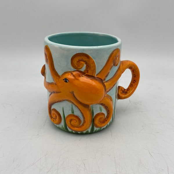 Oscar the Octopus Mug, Octopus Lover Gift, Happy Coffee Cup - Cup with Handle