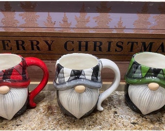 Buffalo Plaid Christmas Gnome Mug, Handpainted, Hot Cocoa Bar, Vintage Mug, Tiered Tray Decor, 16 oz Mug, Teacher Gift, Gift Ideas