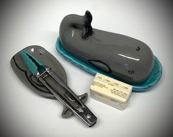 Gray Whale Ceramic Butter Dish with Lid and Spoon Rest