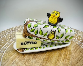 Owl Ceramic Butter Dish with Lid - Colorful Butter Dish - Owl Kitchen - Owl Lover - Unique Gift