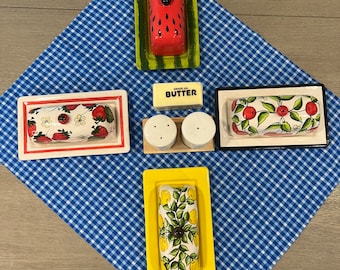 Butter Dish - Hand-painted Ceramic Fruity Butter Dish with Lid - Summer Butter Dish - Watermelon - Strawberries - Lemon  - Unique Gift - BBQ