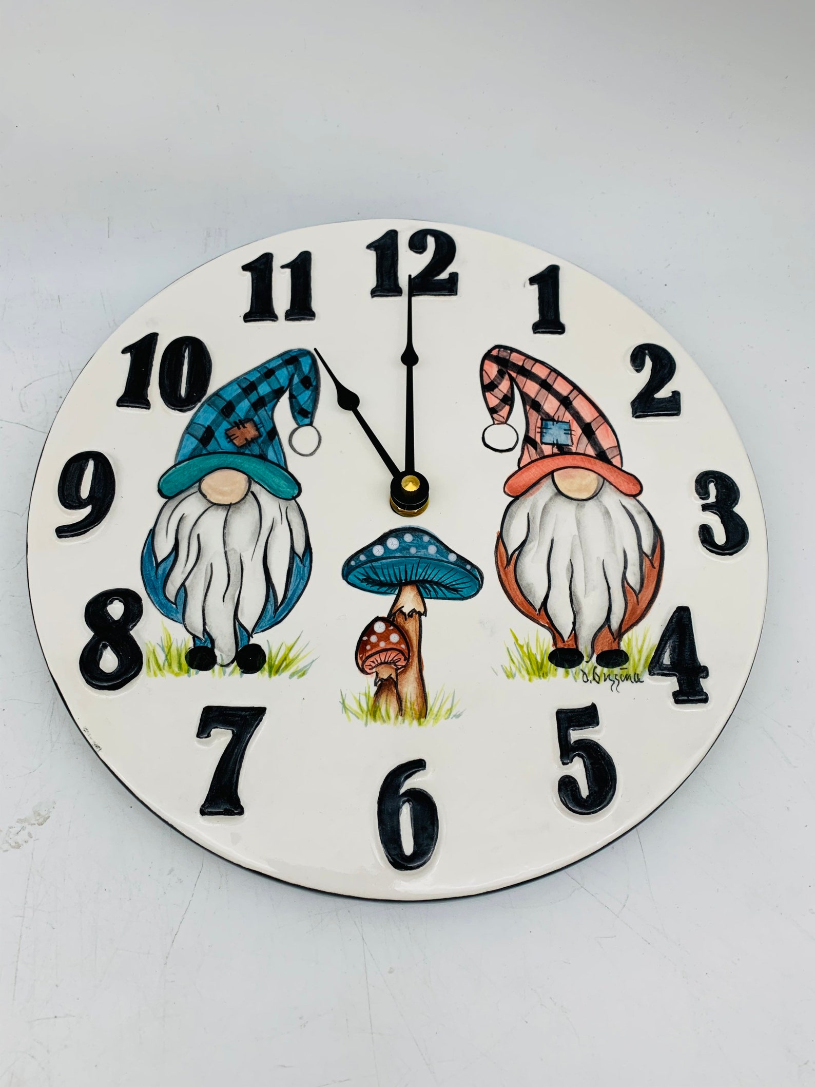 Handpainted Gnome Wall Clock Mangia Italian Kitchen Wall Etsy