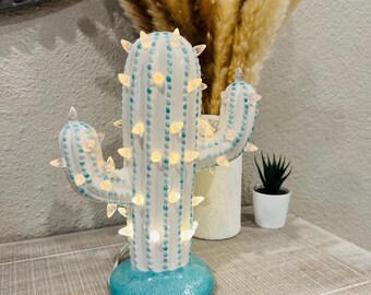 Ceramic Light-up Cactus Tree, White Cactus Light, Cactus Tree, Unique Christmas Cactus, Valentines Decor, Modern Vintage Tree - Cactus