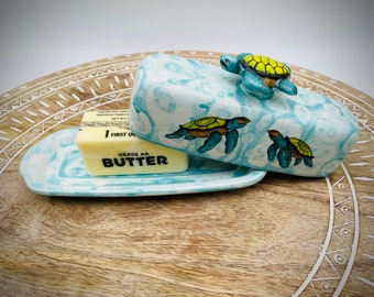 Hand-Painted Turtle Ceramic Butter Dish – Hawaiian Ocean Decor