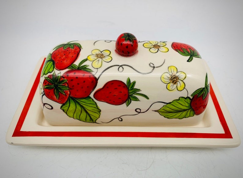 Strawberry Butter Dish Handpainted Ceramic Fruity Butter Etsy