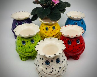 African Violet Pot - Mini Self Watering Pot - Miniature Planter -  Fun Frog Planter - Unique Gift- 6 Color Options - IN STOCK