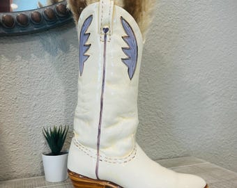 Cowgirl Boot Vase, Hand Painted 13" Ceramic White Cowboy Boot Vase, Boho Decor, Cowgirl Gift, White Cowboy Boot, Cowgirl Vase for Flowers