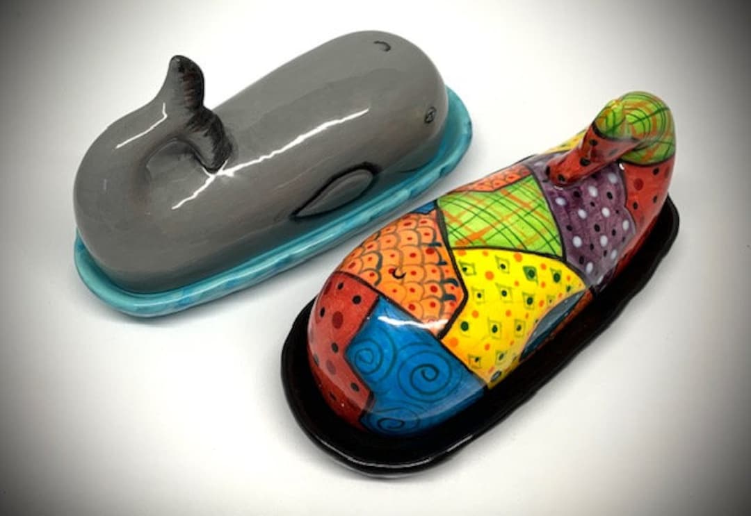 Butter Dish, Whale Shaped Ceramic Butter Dish With Lid Colorful Butter