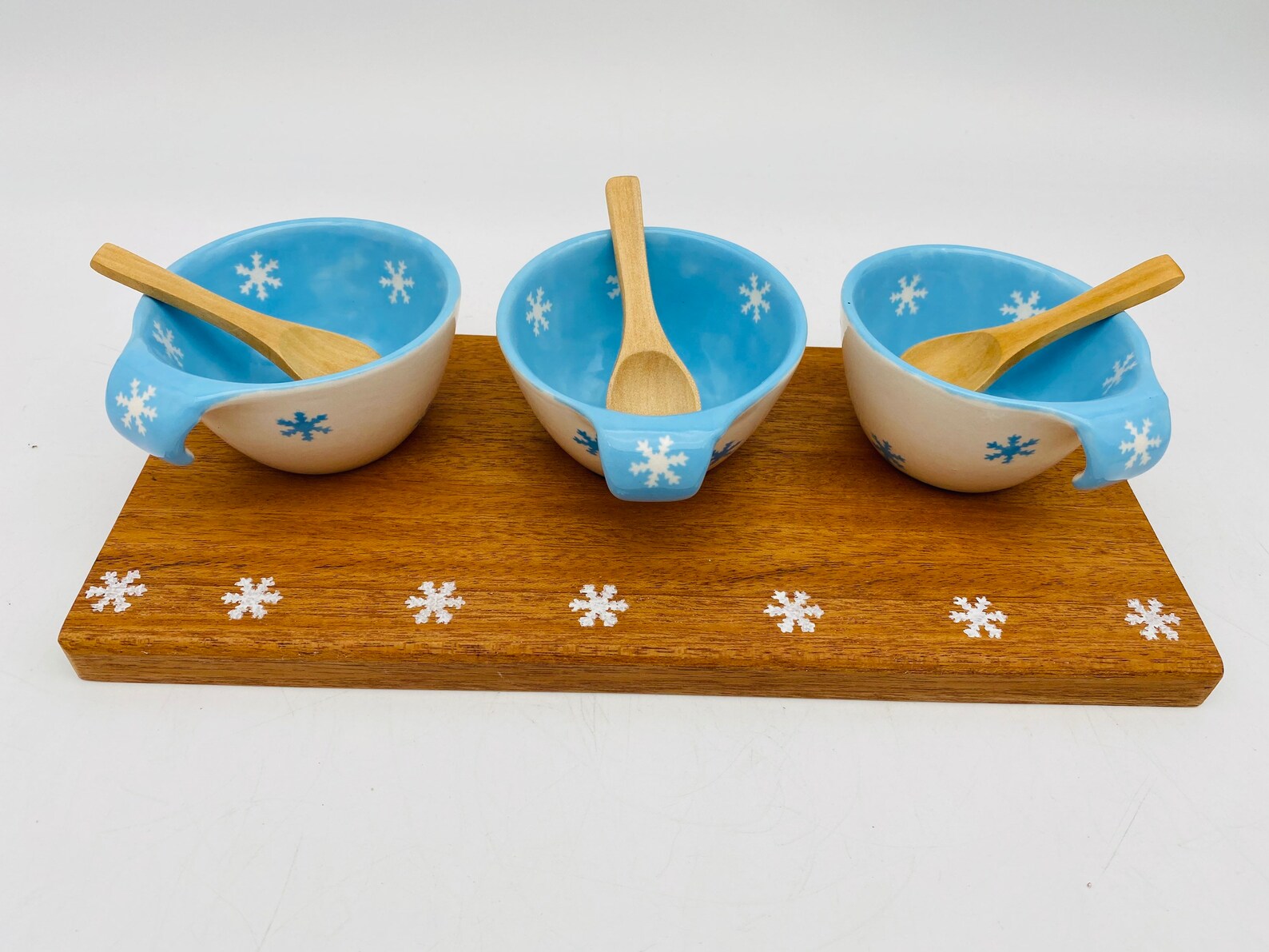 Wooden Condiment Tray with Handpainted Ceramic Bowls Etsy