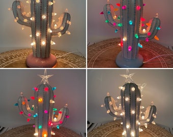 Cactus Tree with Lights, Vintage Style Light-Up Cactus, Boho Christmas - Farmhouse - Unique Christmas Cactus  - Desert Decor - Desert Decor