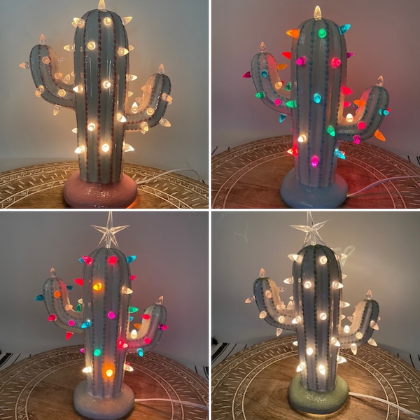 Cactus Tree with Lights, Vintage Style Light-Up Cactus, Boho Christmas - Farmhouse - Unique Christmas Cactus  - Desert Decor - Desert Decor